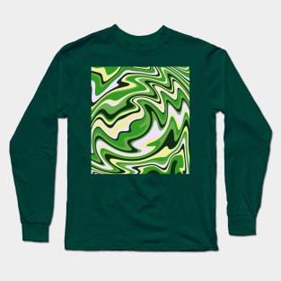 Colorful Liquid Warp Abstract Swirl - Green and Yellow Long Sleeve T-Shirt